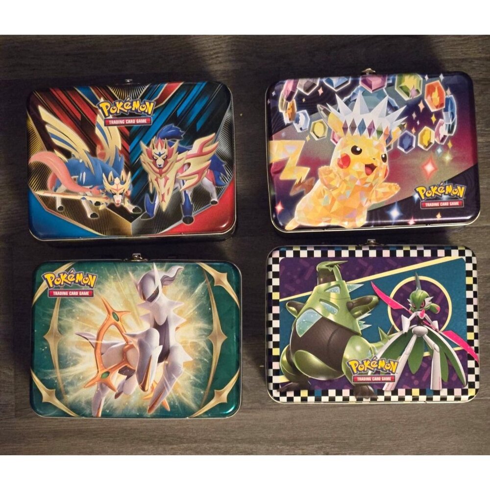 Lot of 4, Pokemon Collectors Treasure Chest Tins (Lunch Boxes), NO PACKS/CARDS!